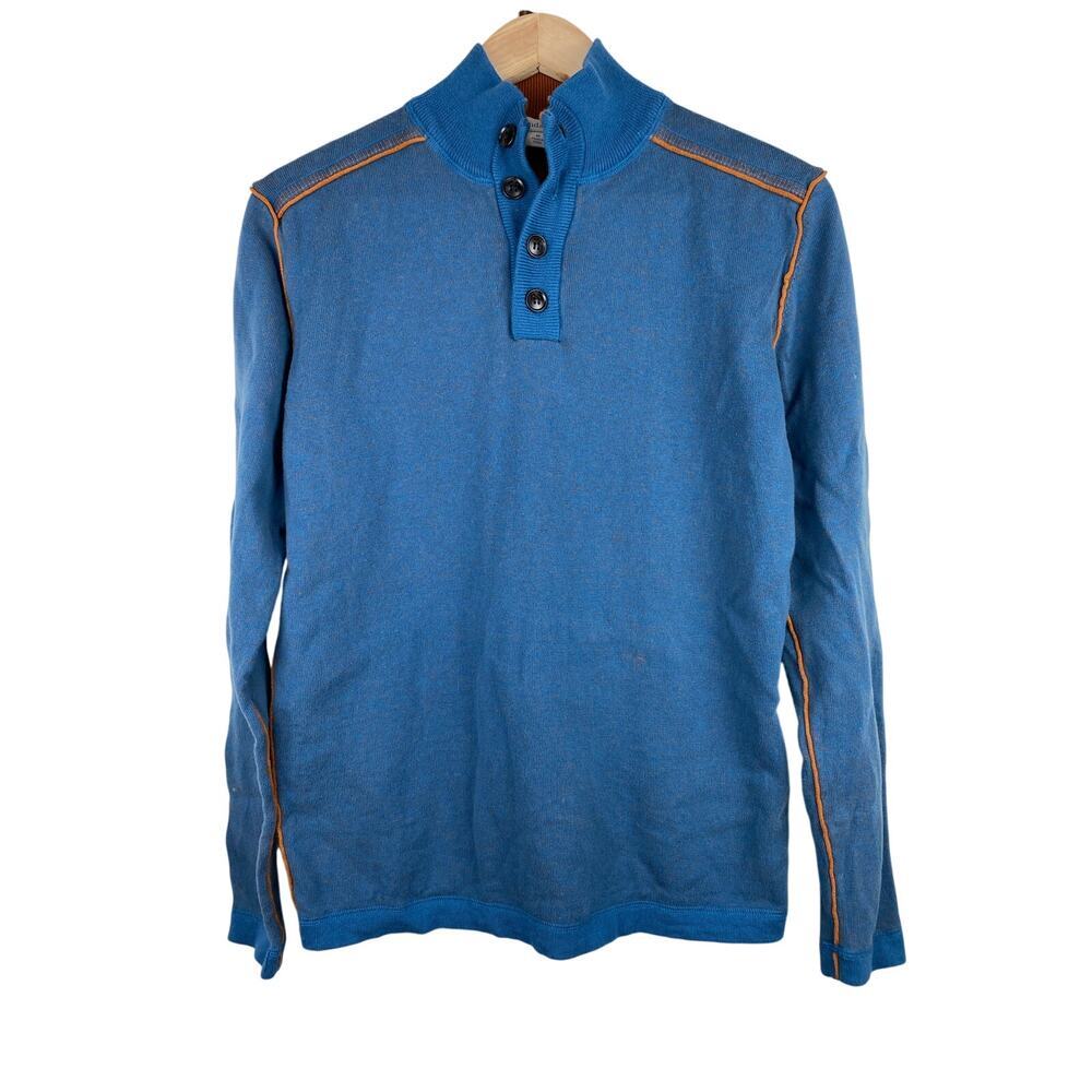 Sundance Men's M Blue Highland Stitch Button Henley Pullover Sweater *